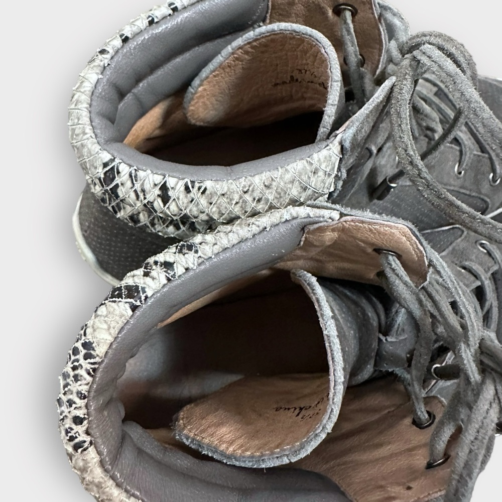 JOIE “Devon” Grey Leather Snakeskin High Top Sneakers - Picture 7 of 9
